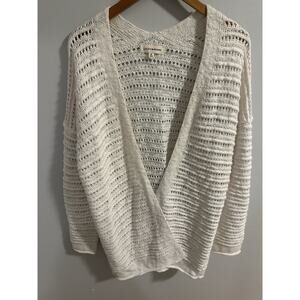 Lucky Brand Cardigan Women Medium Ivory Open Knit Boho Lightweight Layer M Midi